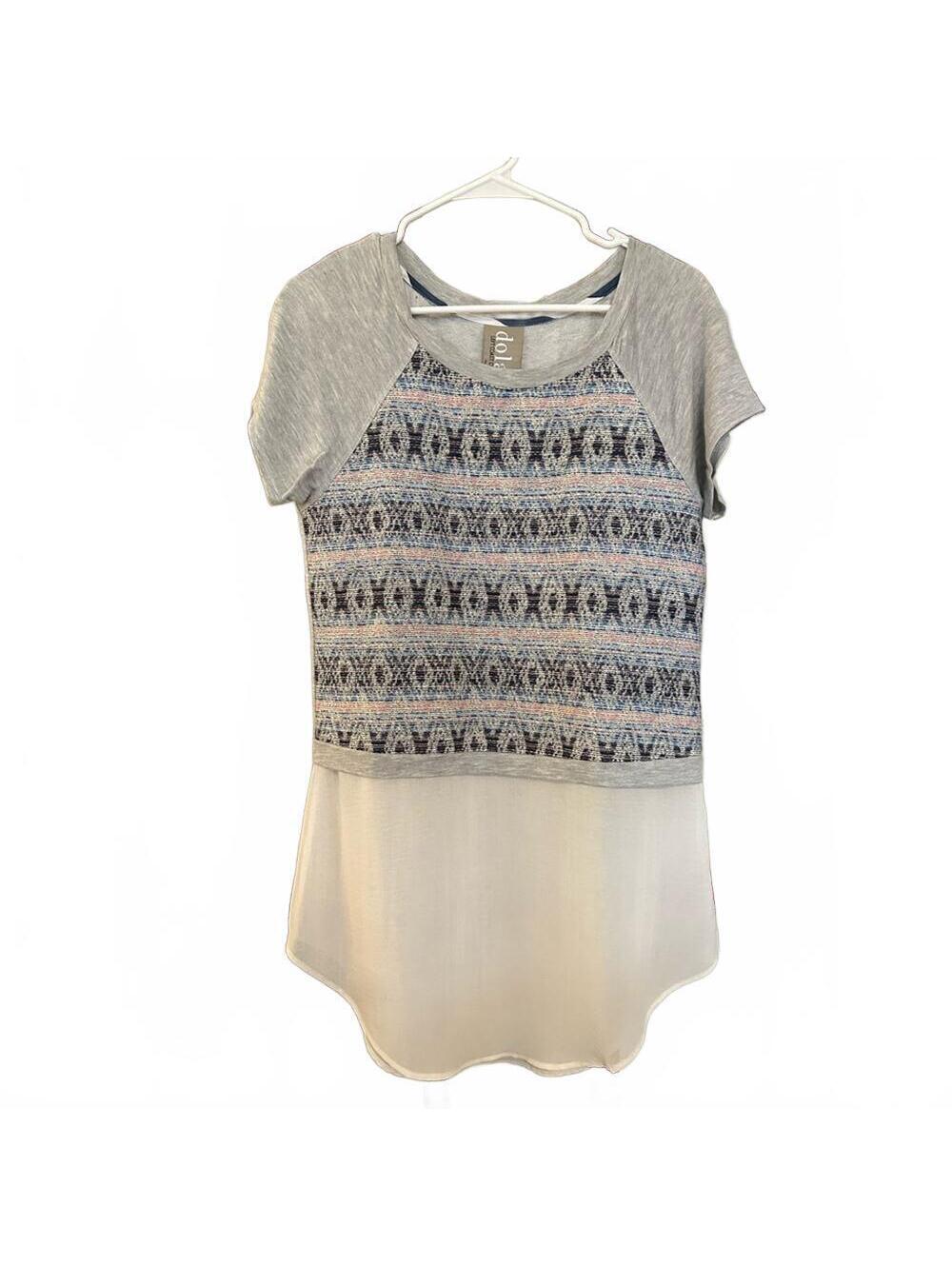 Dolan Left Coast Collection Women's Gray and Blue Mixed Media Tunic Tee, SM
